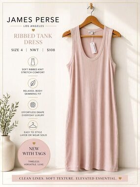 James Perse Ribbed Tank Dress Blush Pink Size 4 NWT